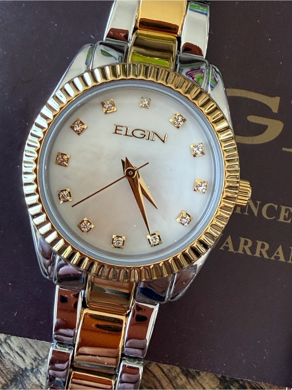 NEW! Elgin Two-Tone Ladies Watch - 26mm + Crystal Gold Bracelet - Never Worn! - Picture 2 of 5